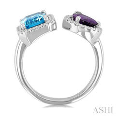 1/3 ctw Open Toi Et Moi 8X6 MM Emerald Cut Blue Topaz and Pear Cut Amethyst & Round Cut Diamond Halo Fashion Ring in 14K White Gold