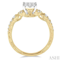 1/2 Ctw Round Cut Diamond Lovebright Engagement Ring in 14K Yellow & White Gold