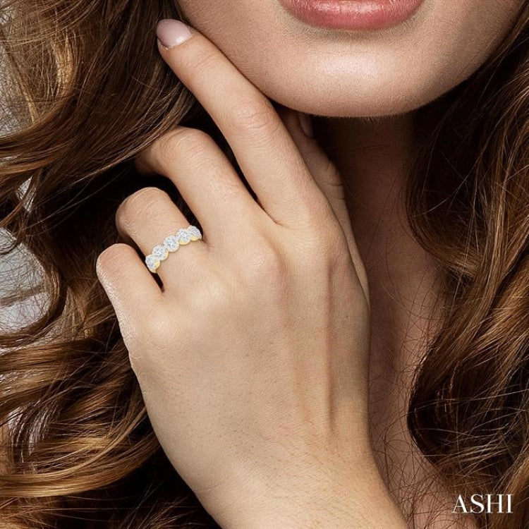 3/4 Ctw 5-Stone Lovebright Round Cut Diamond Band in 14K Yellow & White Gold