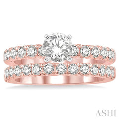 1 1/2 Ctw Diamond Wedding Set With 1 Ctw Round cut Engagement Ring and 1/2 Ctw Wedding Band in 14K Rose And White Gold