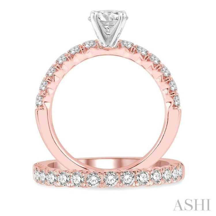 1 1/2 Ctw Diamond Wedding Set With 1 Ctw Round cut Engagement Ring and 1/2 Ctw Wedding Band in 14K Rose And White Gold