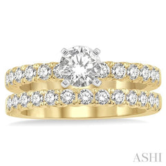 1 1/2 Ctw Diamond Wedding Set With 1 Ctw Round cut Engagement Ring and 1/2 Ctw Wedding Band in 14K Yellow And White Gold