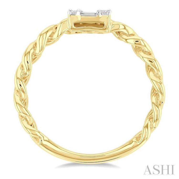 1/4 Ctw Fusion Baguette and Round Cut Diamond Curb & Cuban Link Fashion Ring in 14K Yellow Gold