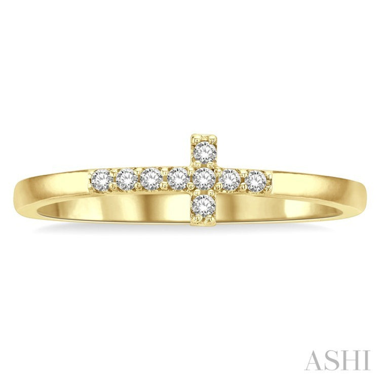1/10 Ctw Petite Reclining Cross Round Cut Diamond Stackable Fashion Ring in 10K Yellow Gold