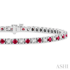 1 1/2 ctw Square Box Link 2.5MM Ruby and Round Cut Diamond Precious Tennis Bracelet in 14K White Gold