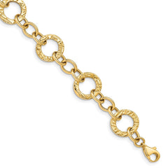 14k Polished and Textured Fancy Link Bracelet