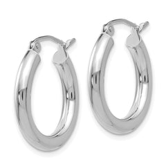 14K White Gold Polished 3mm Tube Hoop Earrings