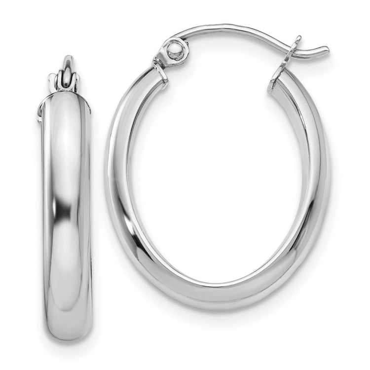 14k White Gold Polished 3.75mm Oval Tube Hoop Earrings