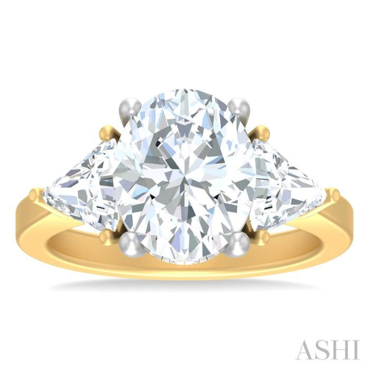 1 1/10 Ctw Oval Shape Trillion Cut & Round Cut Diamond Semi Mount Engagement Ring in 14K Yellow and White Gold