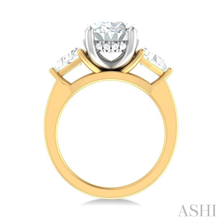 1 1/10 Ctw Oval Shape Trillion Cut & Round Cut Diamond Semi Mount Engagement Ring in 14K Yellow and White Gold