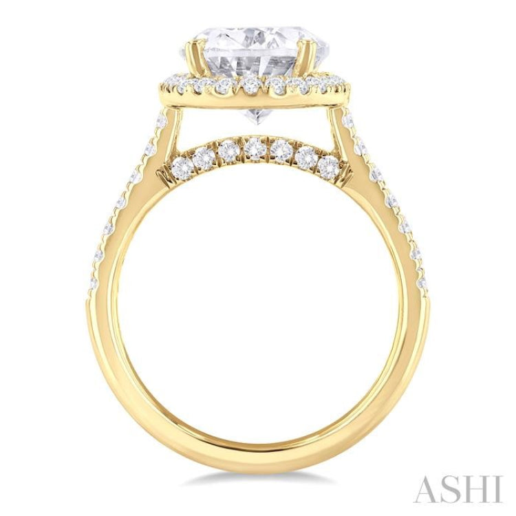 3/4 Ctw Oval Shape Round Cut Diamond Halo Semi Mount Engagement Ring in 14K Yellow Gold