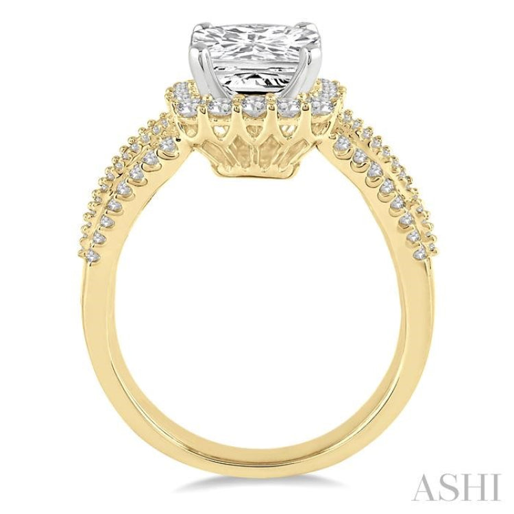 1 1/5 Ctw Diamond Cushion Shape Semi-mount Engagement Ring in 14K Yellow and White Gold