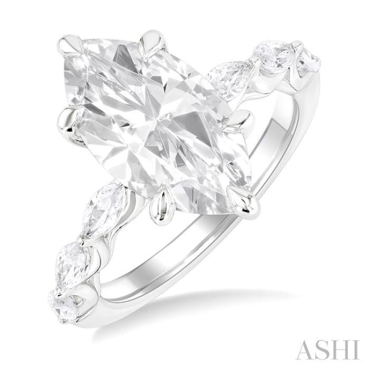 1.00 Ctw Marquise Shape Marquise and Round Cut Diamond Semi Mount Engagement Ring in 14K White Gold