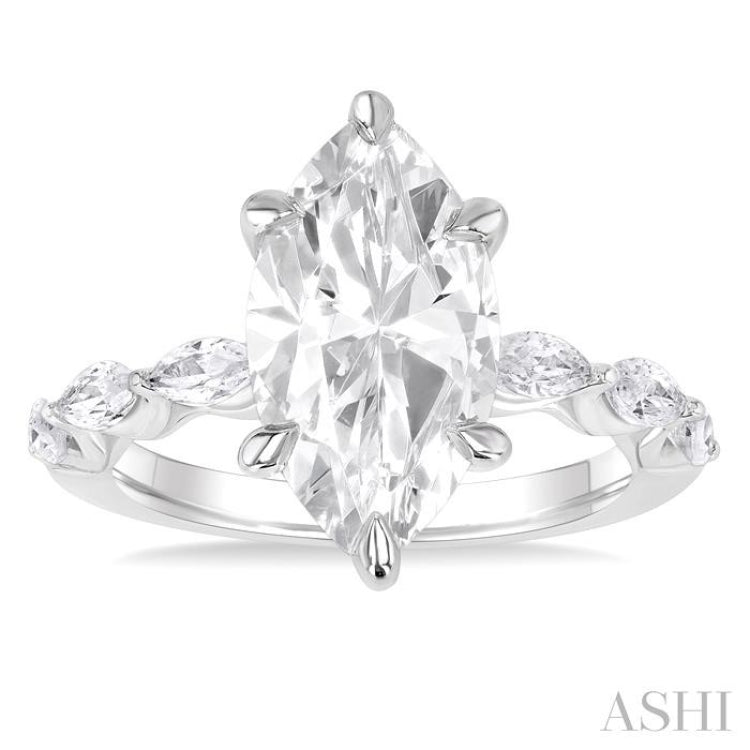 1.00 Ctw Marquise Shape Marquise and Round Cut Diamond Semi Mount Engagement Ring in 14K White Gold