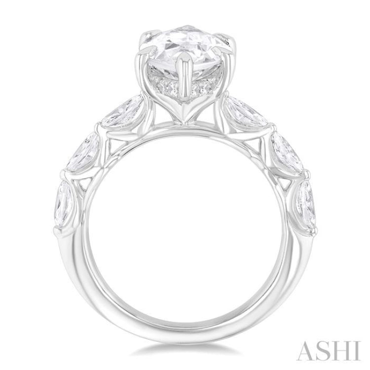 1 1/10 Ctw Marquise Shape Marquise and Round Cut Diamond Semi Mount Engagement Ring in 14K White Gold