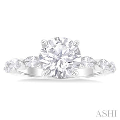 3/4 Ctw Round Shape Marquise and Round Cut Diamond Semi Mount Engagement Ring in 14K White Gold