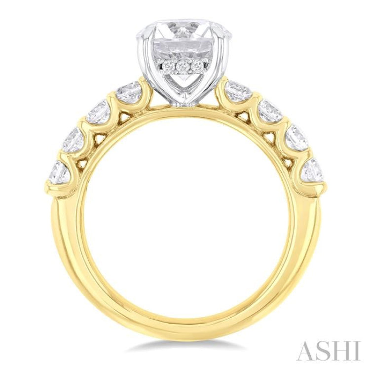 7/8 Ctw Round Shape Round Cut Diamond Semi Mount Engagement Ring in 14K Yellow and White Gold