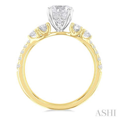 1/2 ctw Oval and Round Cut Diamond Semi-Mount Engagement Ring in 14K Yellow and White Gold