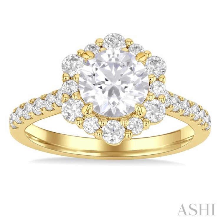 3/4 Ctw Scalloped Hexagon Centerpiece Circular Shape Round Cut Diamond Semi Mount Engagement Ring in 14K Yellow Gold