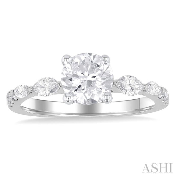 3/8 ctw Marquise and Round Cut Diamond Semi-Mount Engagement Ring in 14K White Gold