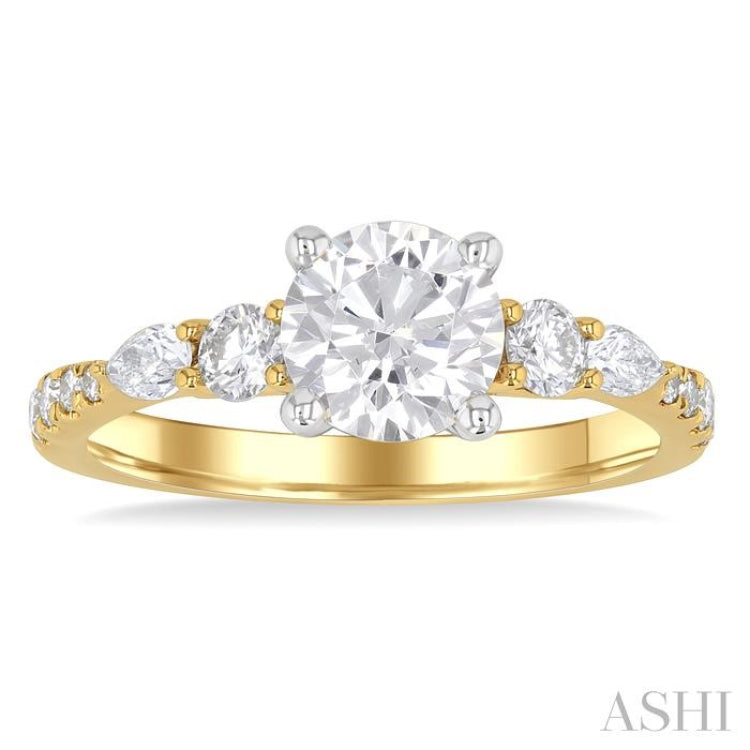 1/2 ctw Pear and Round Cut Diamond Semi-Mount Engagement Ring in 14K Yellow and White Gold