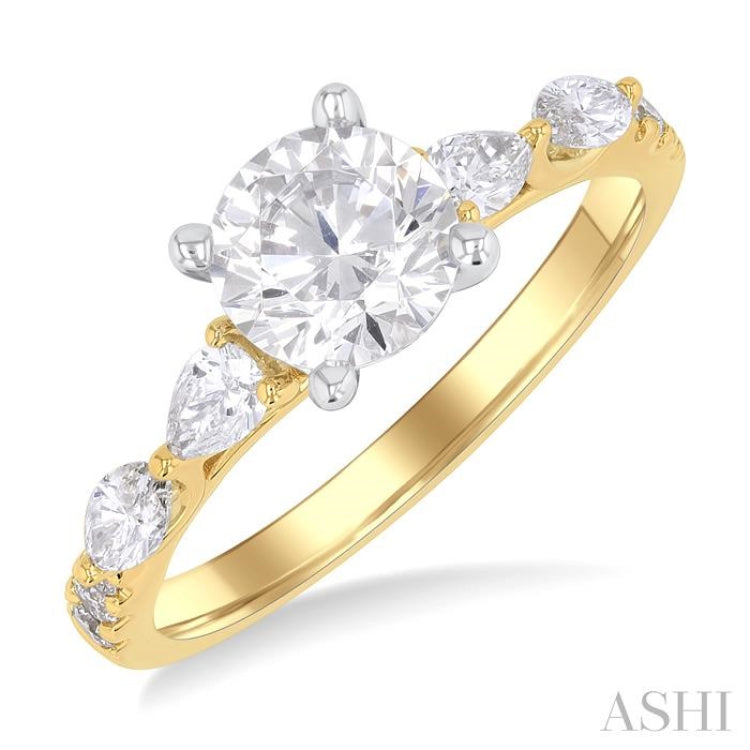 1/2 ctw Pear, Marquise and Round Cut Diamond Mix Semi Mount Engagement Ring in 14K Yellow and White Gold