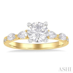 1/2 ctw Pear, Marquise and Round Cut Diamond Mix Semi Mount Engagement Ring in 14K Yellow and White Gold