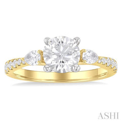 3/8 ctw Pear and Round Cut Diamond Semi-Mount Engagement Ring in 14K Yellow and White Gold