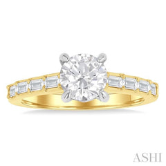 1/4 ctw Baguette and Round Cut Diamond Semi-Mount Engagement Ring in 14K Yellow and White Gold