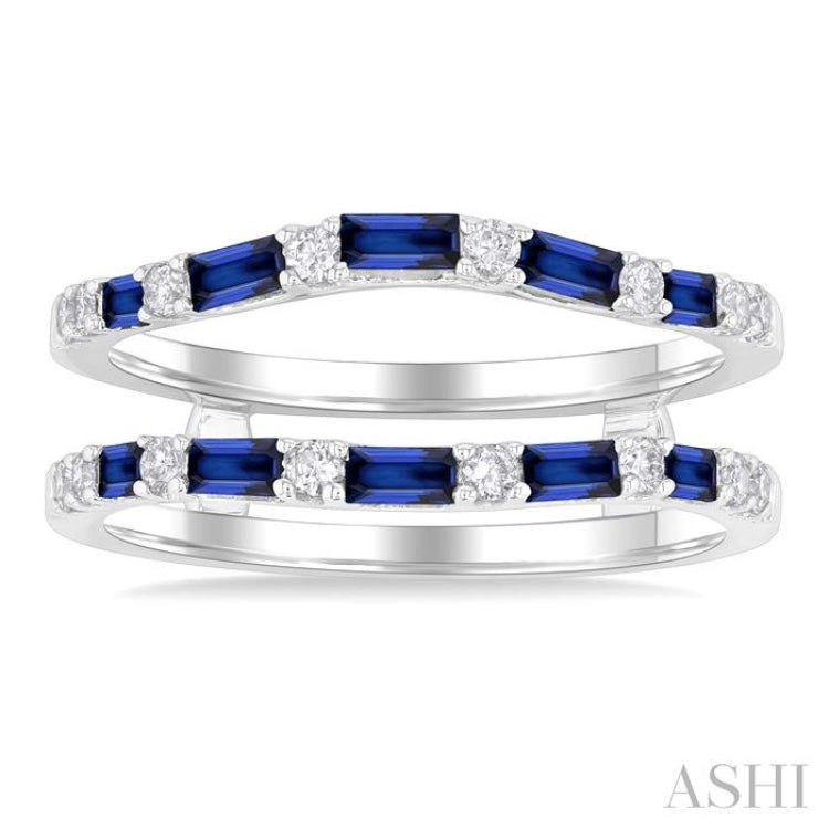 2.10X1.40, 2.90X1.50 & 3.10X1.50MM Baguette Cut Sapphire and 1/5 Ctw Round Cut Diamond Precious Insert Ring in 14K White Gold