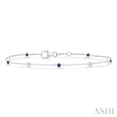 1.8 MM Sapphire and 1/10 Ctw Bezel Set Round Cut Diamond Precious Gemstone Station Bracelet in 14K White Gold
