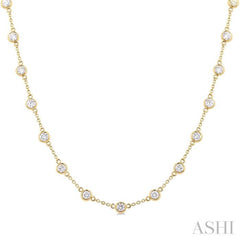 3.00 ctw Bezel Set Round Cut Diamond Station Necklace in 14K Yellow Gold