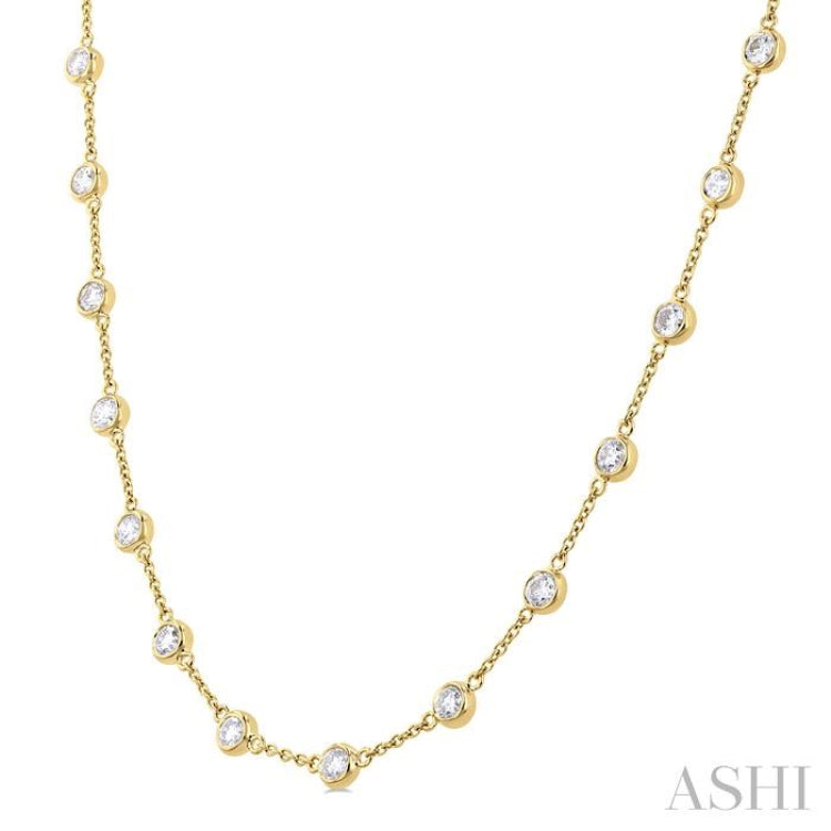 3.00 ctw Bezel Set Round Cut Diamond Station Necklace in 14K Yellow Gold