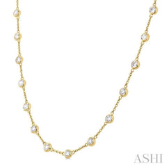 3.00 ctw Bezel Set Round Cut Diamond Station Necklace in 14K Yellow Gold