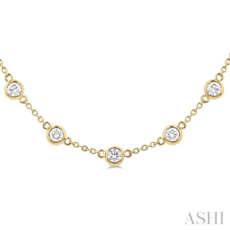 3.00 ctw Bezel Set Round Cut Diamond Station Necklace in 14K Yellow Gold