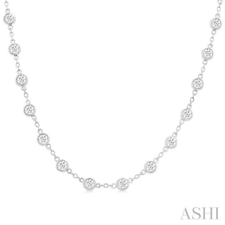 4.00 ctw Bezel Set Round Cut Diamond Station Necklace in 14K White Gold