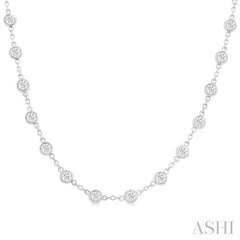 4.00 ctw Bezel Set Round Cut Diamond Station Necklace in 14K White Gold