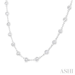 4.00 ctw Bezel Set Round Cut Diamond Station Necklace in 14K White Gold
