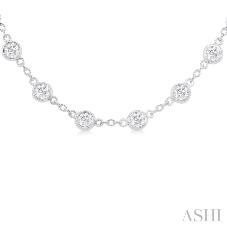 4.00 ctw Bezel Set Round Cut Diamond Station Necklace in 14K White Gold