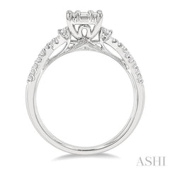 3/4 ctw Split Criss Cross Shank Fusion Baguette and Round Cut Diamond Engagement Ring in 14K White Gold