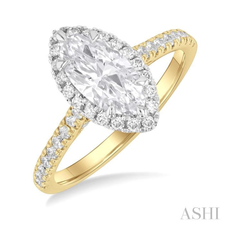 1/2 Ctw Marquise Shape Round Cut Diamond Halo Semi Mount Engagement Ring in 14K Yellow Gold