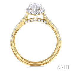 1/2 Ctw Marquise Shape Round Cut Diamond Halo Semi Mount Engagement Ring in 14K Yellow Gold