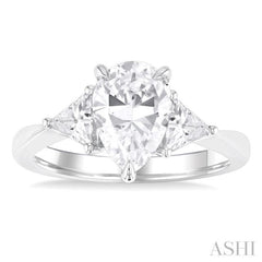 1/2 Ctw Pear Shape Trillion Cut & Round Cut Diamond Semi Mount Engagement Ring in 14K White Gold