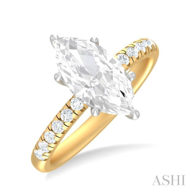 1/3 Ctw Marquise Shape Round Cut Diamond Semi Mount Engagement Ring in 14K Yellow and White Gold