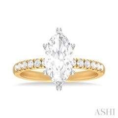 1/3 Ctw Marquise Shape Round Cut Diamond Semi Mount Engagement Ring in 14K Yellow and White Gold