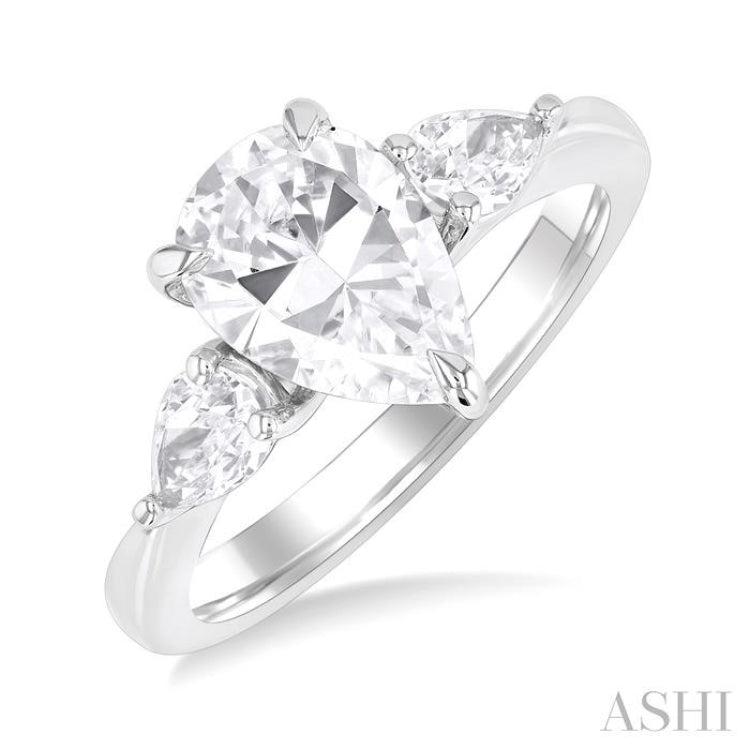 1/2 Ctw Tri-Mount Centerpiece Pear and Round Cut Diamond Semi Mount Engagement Ring in 14K White Gold