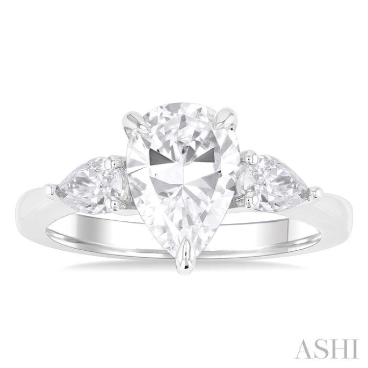 1/2 Ctw Tri-Mount Centerpiece Pear and Round Cut Diamond Semi Mount Engagement Ring in 14K White Gold