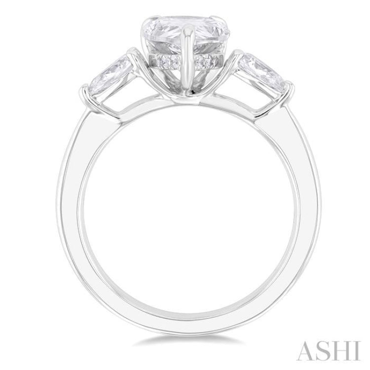 1/2 Ctw Tri-Mount Centerpiece Pear and Round Cut Diamond Semi Mount Engagement Ring in 14K White Gold