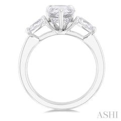 1/2 Ctw Tri-Mount Centerpiece Pear and Round Cut Diamond Semi Mount Engagement Ring in 14K White Gold