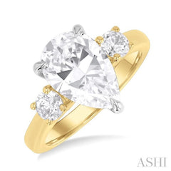 1/2 Ctw Tri-Mount Pear Shape Round Cut Diamond Semi Mount Engagement Ring in 14K Yellow Gold